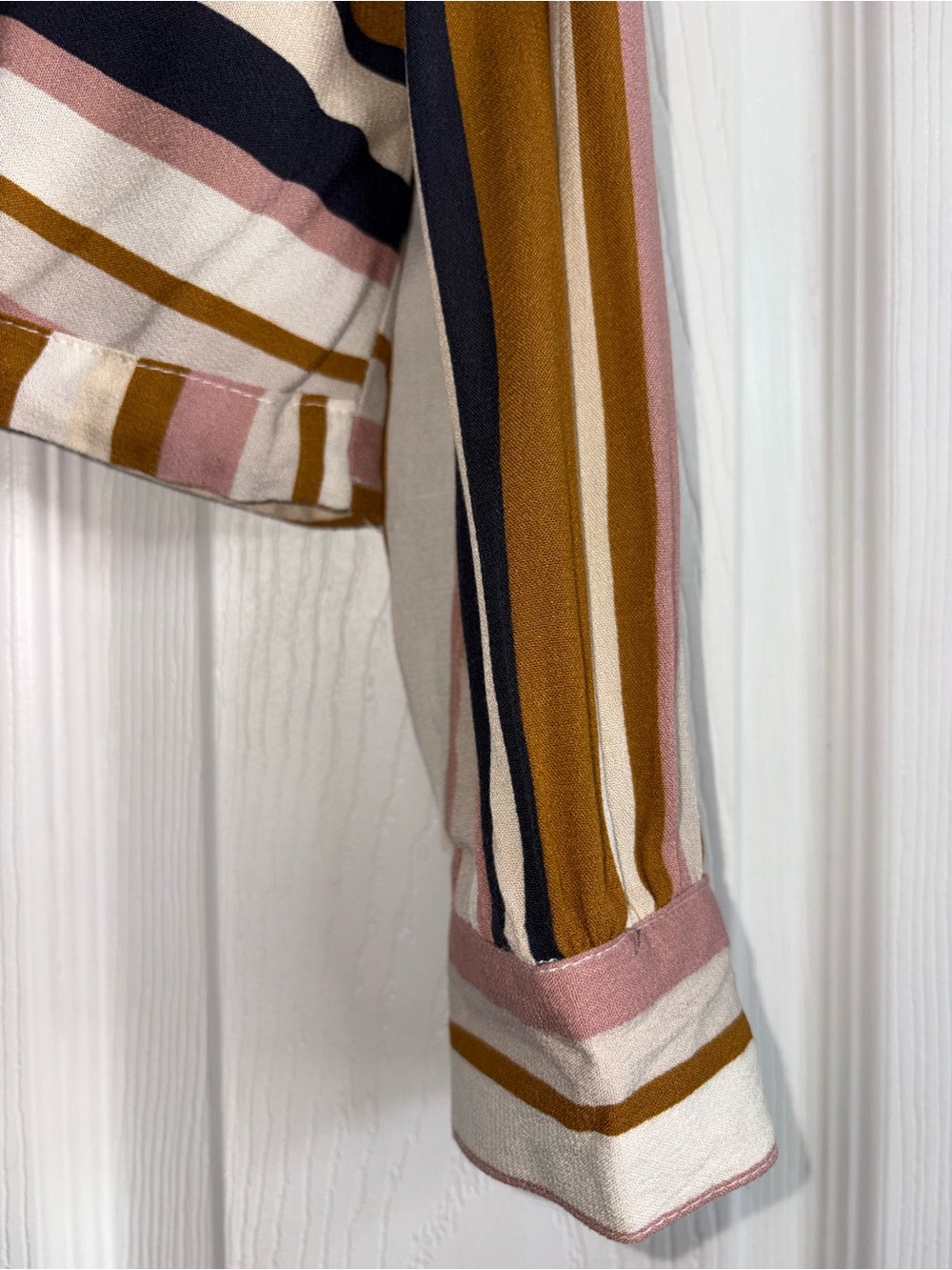 Altar'd State Striped Tie-Front Blouse in Mustard, Blush & Navy - Picture 7 of 11